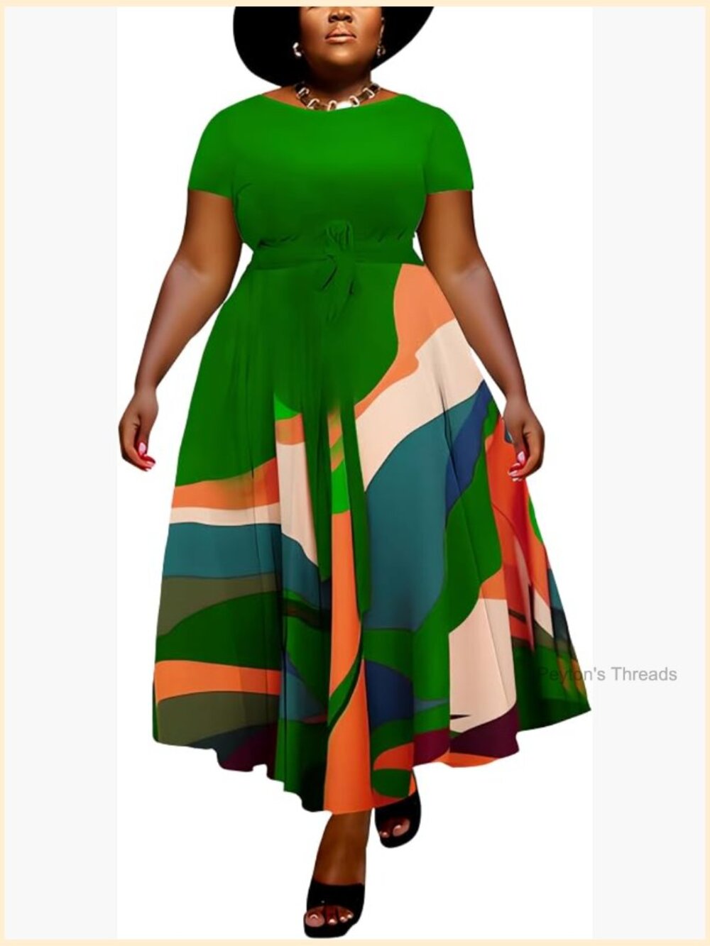 Plus Size Formal A Line Maxi Dress Self Tie Waist with Pockets Elegant Swing